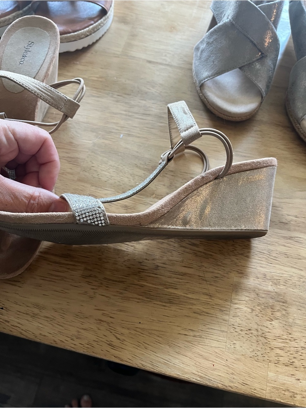 Style & Co. Tan Rhinestone T-Strap Sandals - Picture 2 of 5